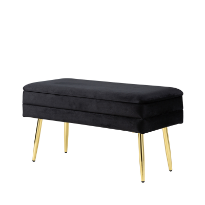 Storage Bench Black Velvet with Gold Legs