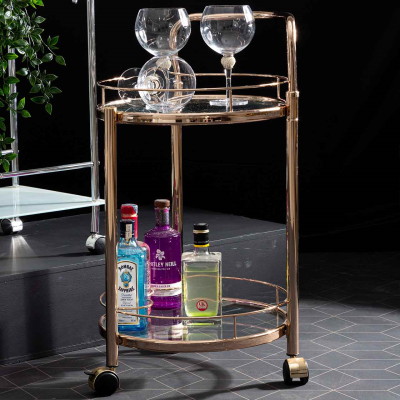 79cm Harry Rose Gold Metal And Clear Glass Trolley