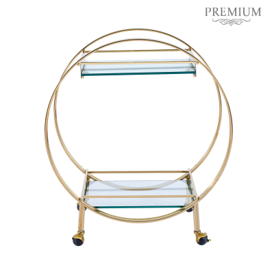 96cm Gold Metal and Clear Glass Drinks Trolley