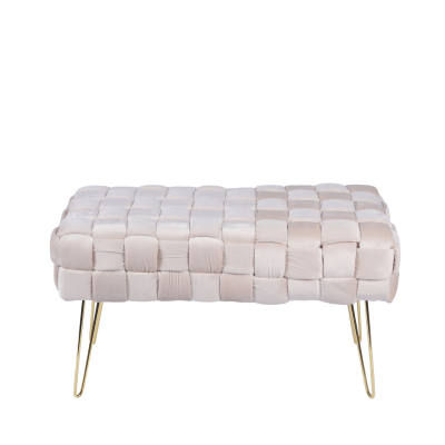 Dark Cream Velvet Woven Bench with Gold Legs