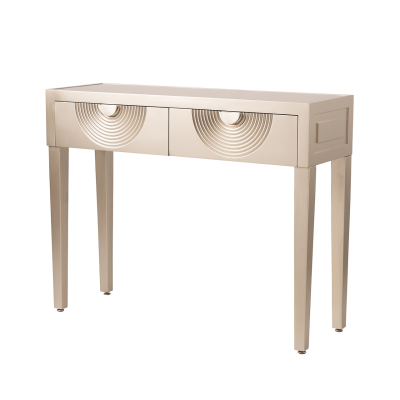 Elon 2 Drawer Console Table Gold with Gold Mirror Top and Silver Handles