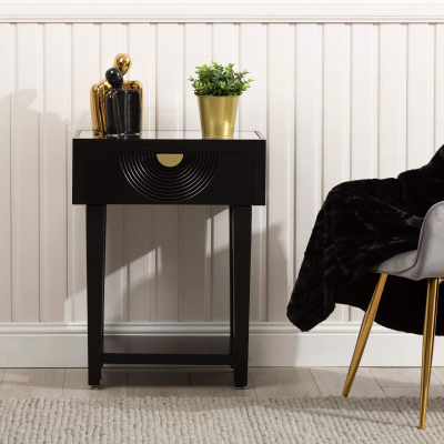 Elon 1 Drawer Telephone Table Black with Clear Mirror