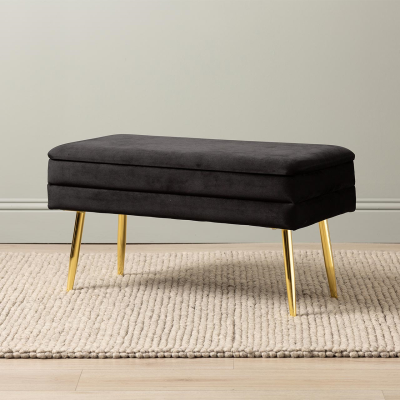 Storage Bench Black Velvet with Gold Legs