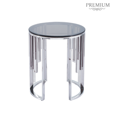 Owen Round Chrome with Smoke Glass Top Metal End Table