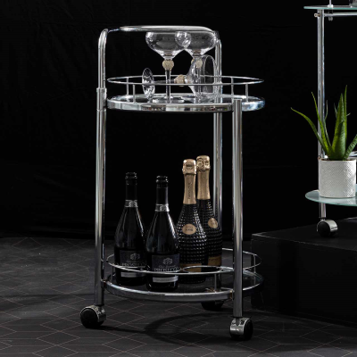 79cm Harry Chrome Metal And Clear Glass Trolley