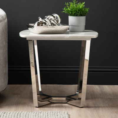 Meghan Chrome Metal with Grey Faux Marble Top End Table