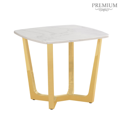 Meghan Gold Metal with White Faux Marble Top End Table