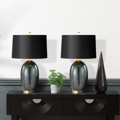 72cm Green Glass with Black Linen Shade Table Lamp
