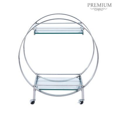 96cm Chrome Metal and Clear Glass Drinks Trolley