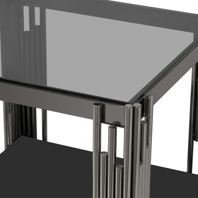 Cohen Black Gunmetal Steel Tubes and Smoke Glass Top End Table