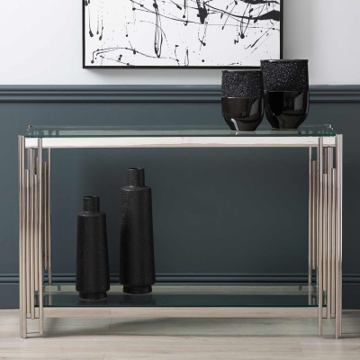 Prague Steel Tubes and Glass Console Table