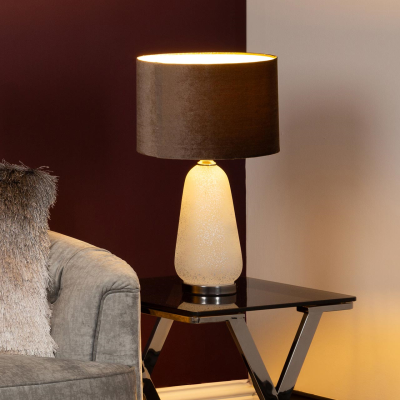 57cm Silver Frost Glass with Mocha Velvet Shade Table Lamp
