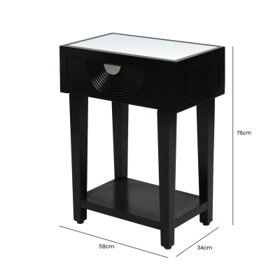 Elon 1 Drawer Telephone Table Black with Clear Mirror
