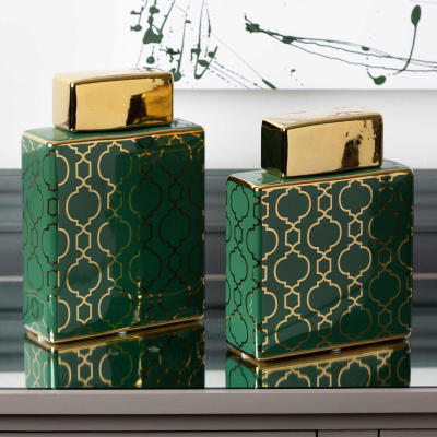 21.5cm Marrakech Green and Gold Ginger Jar