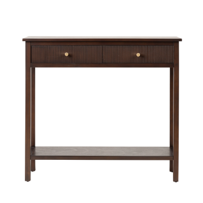 Lindon Walnut Brown 2 Drawer Console Table with Gold Handles