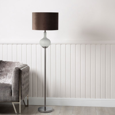 165cm Silver Frost with Mocha Velvet Shade Floor Lamp