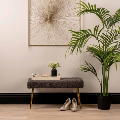 Charcoal Grey Boucle Bench with Gold Legs