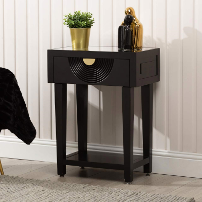 Elon 1 Drawer Telephone Table Black with Clear Mirror