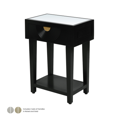 Elon 1 Drawer Telephone Table Black with Clear Mirror