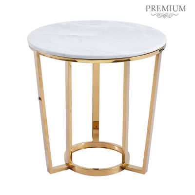 60cm Round Gold with White Faux Marble Top End Table