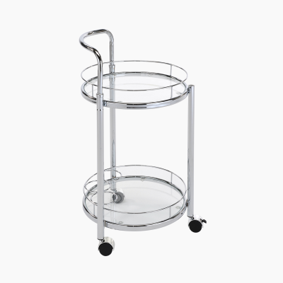 79cm Harry Chrome Metal And Clear Glass Trolley