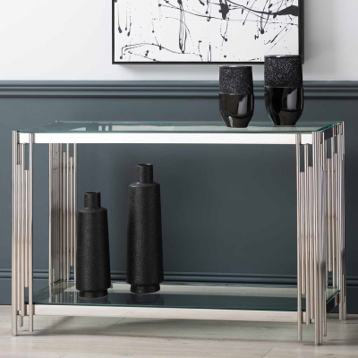 Prague Steel Tubes and Glass Console Table