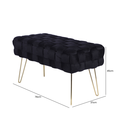 Black Velvet Woven Bench with Gold Legs