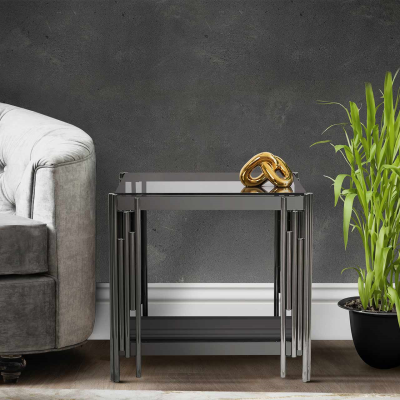Cohen Black Gunmetal Steel Tubes and Smoke Glass Top End Table