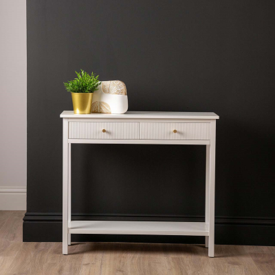 Lindon 2 Drawer Console Table White with Gold Handles