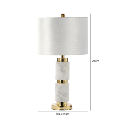 70cm White Marble Table Lamp with Cream Velvet Shade