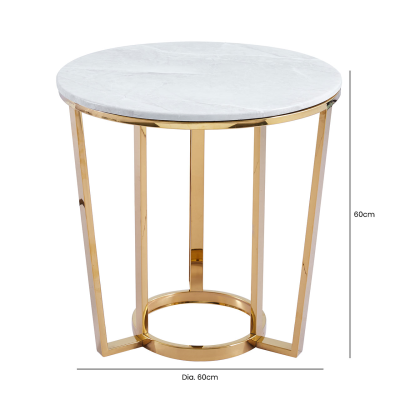 60cm Round Gold with White Faux Marble Top End Table