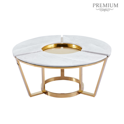 100cm Round Gold Metal with White Faux Marble Top Coffee Table