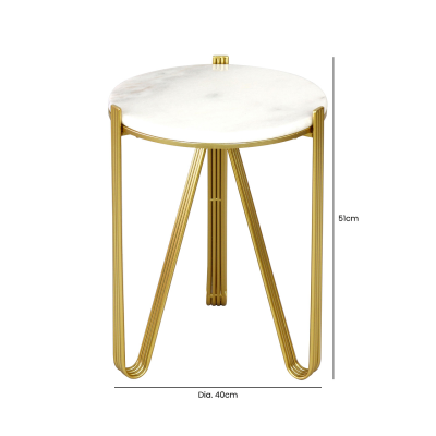 Yohan White Marble with Gold Metal Legs End Table