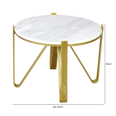Yohan White Marble Coffee Table with Gold Metal Legs