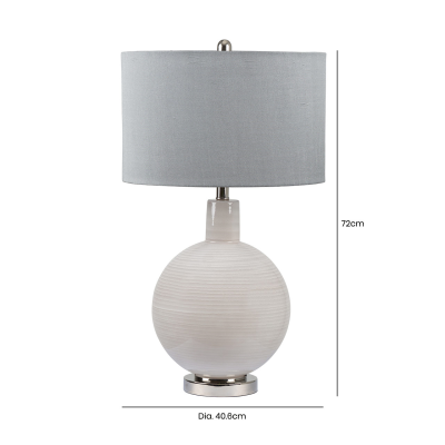 72cm Grey Stripe Table Lamp with Grey Faux Silk Shade