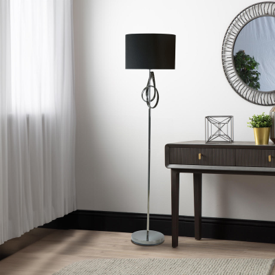 159cm Black G-Clef Design Metal Floor Lamp with Black Linen Shade