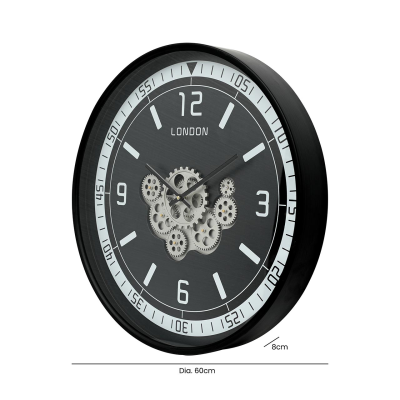 60cm Black Gears Wall Clock