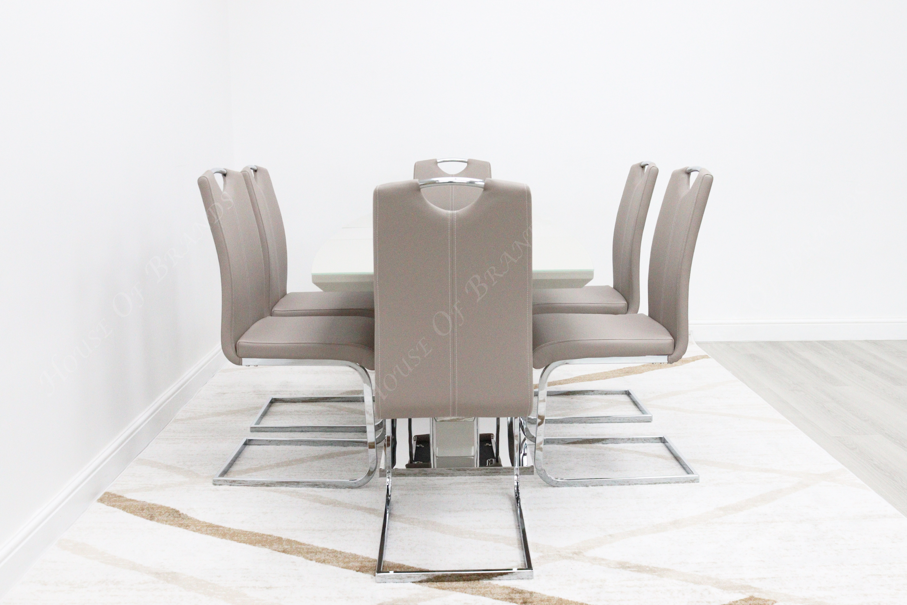 Beige Milan Extendable Dining Table with 6 Beige Milan Leather Chairs