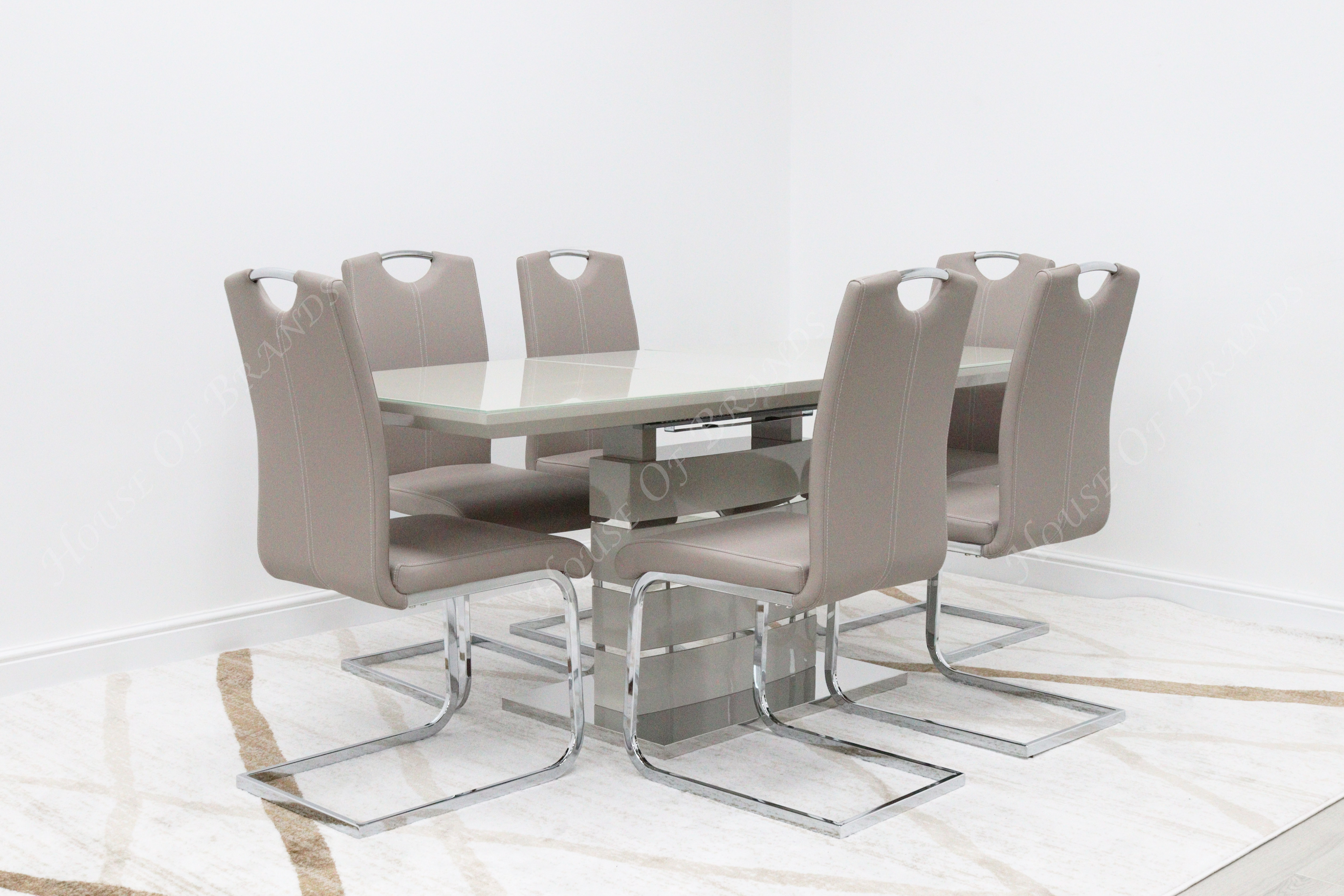 Beige Milan Extendable Dining Table with 6 Beige Milan Leather Chairs