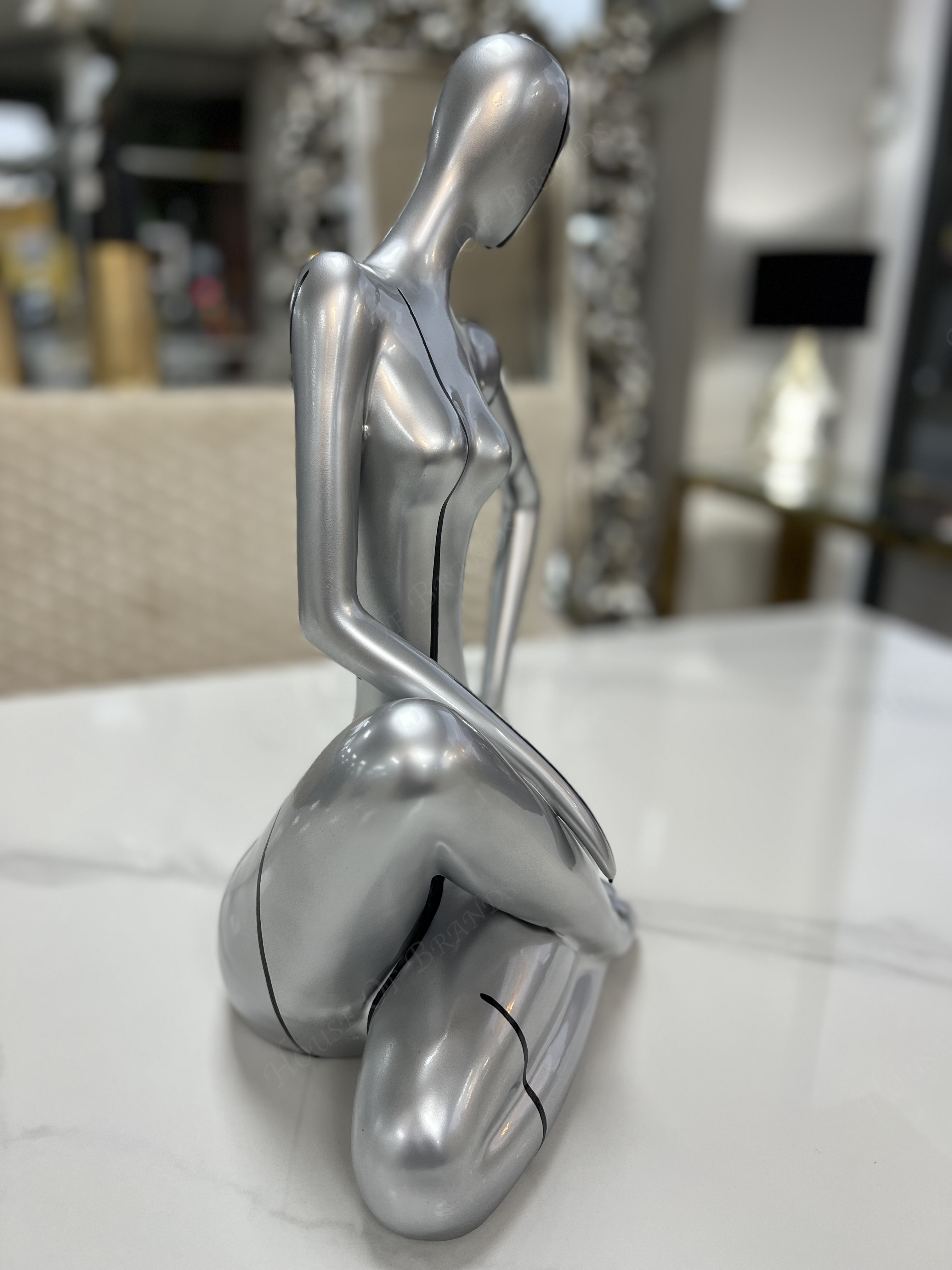 Bespoke Silver and Black Ceramic Sitting Lady