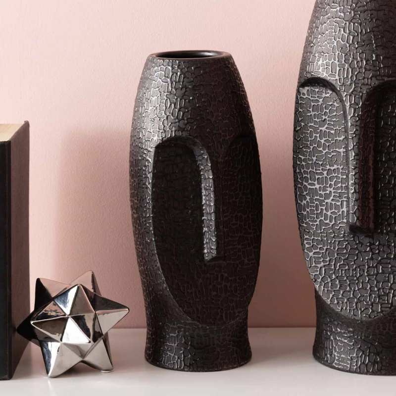 31cm Black Textured Ceramic Face Vase