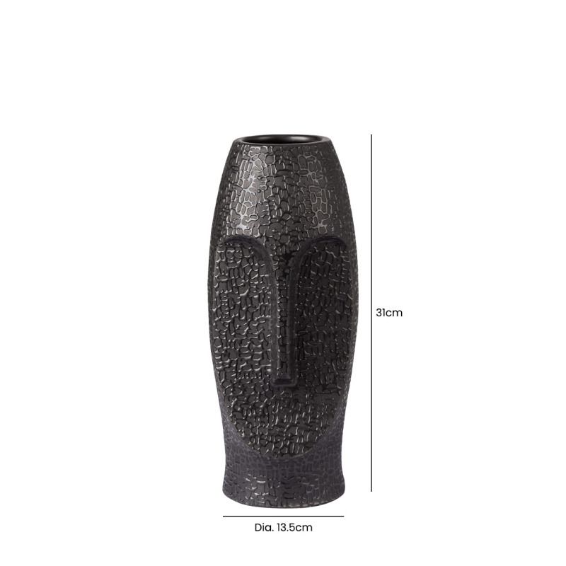 31cm Black Textured Ceramic Face Vase