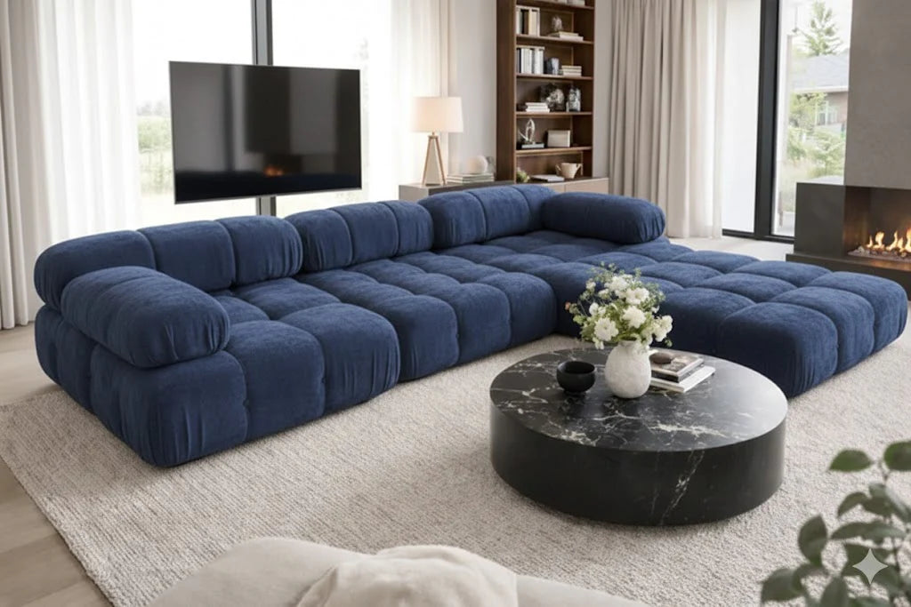 Bubble Grey Boucle Fabric Corner Sofa