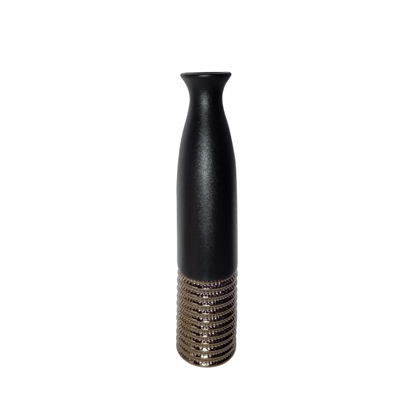 60cm Black and Textured Bronze Ceramic Floor Vase