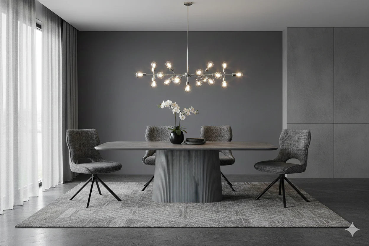 Davos 180cm Oval Grey Ceramic Marble Dining Table