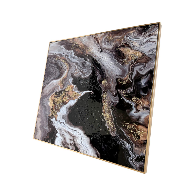 82x82 Framed Abstract Canvas Black Grey Gold