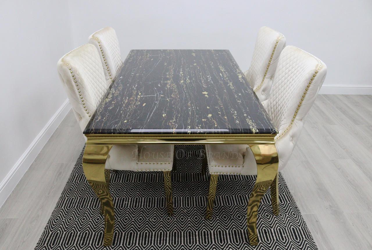 Black & Gold Rome Dining Table & Cream Barcelona Ring Chairs
