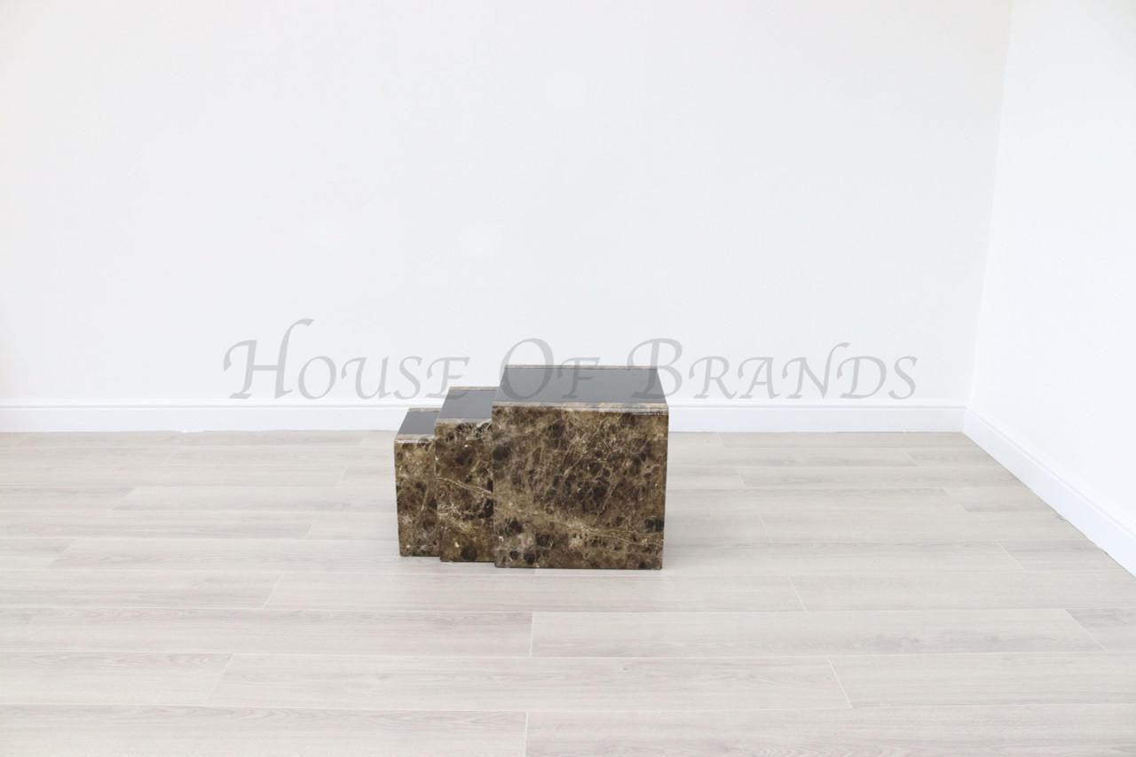 House Of Brands Lille Brown Marble Effect Nest of Tables