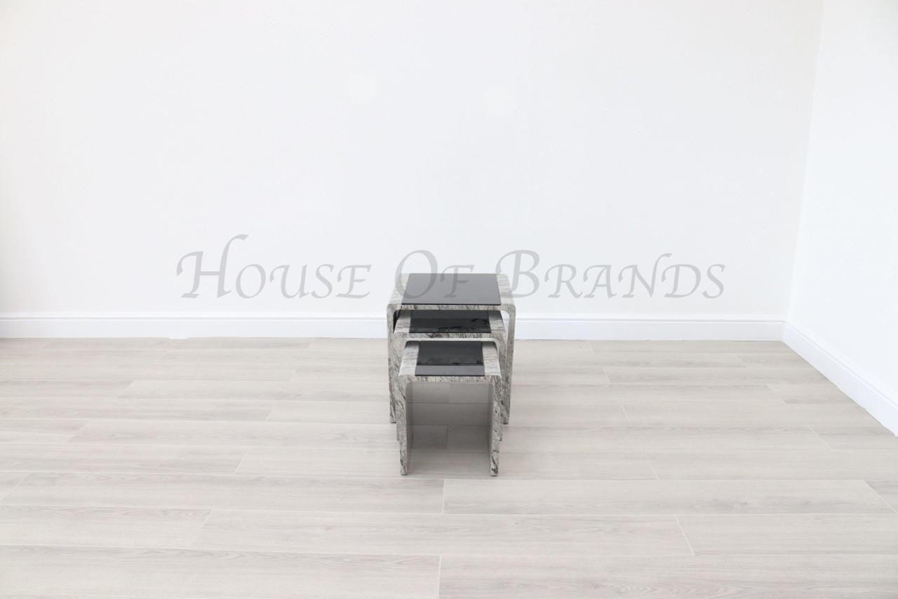 House Of Brands Lille Grey Marble Effect Nest Of Tables