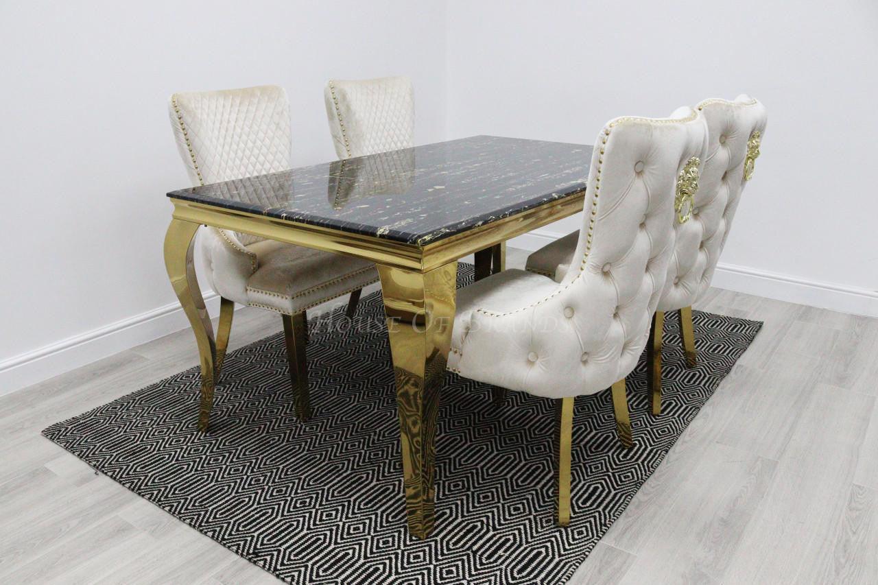 Black & Gold Rome Dining Table & Cream Barcelona Lion Chairs